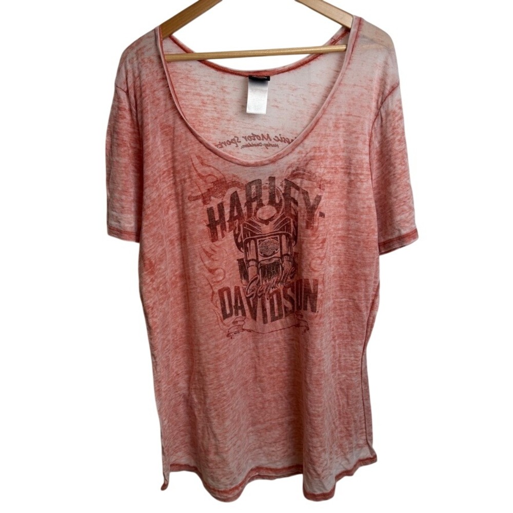 Harley Davidson Womens Burnout Tee L Orange Traverse City MI Biker Shirt Vintage